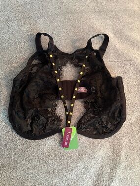 NWT Adore Me 38I Emmaline Black Unlined Lace Bra Underwire Strap Rhinestone